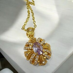 LAVENDER GOLD CZ VICTORIAN STYLE PENDANT NECKLACE